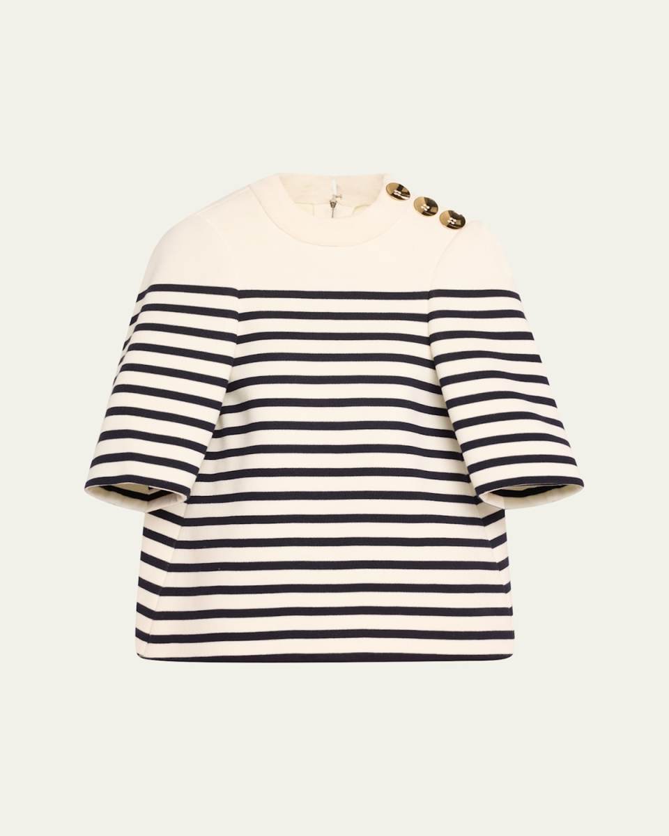 Stripe Buttoned-Shoulder Merino Wool Top
